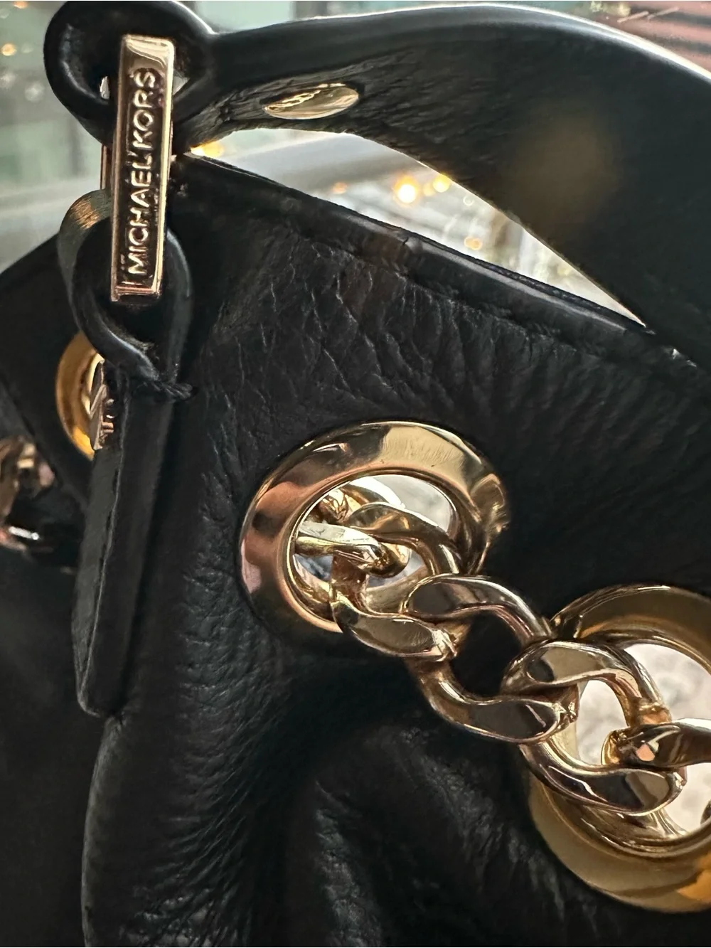 Michael Kors Black Leather Shoulder Bag with Gold Hardware